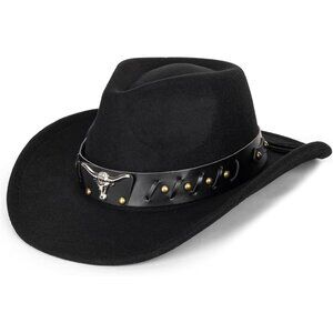 Unisex Felt Cowboy Hat Wide Brim Sun Protection Western Costume Accessory